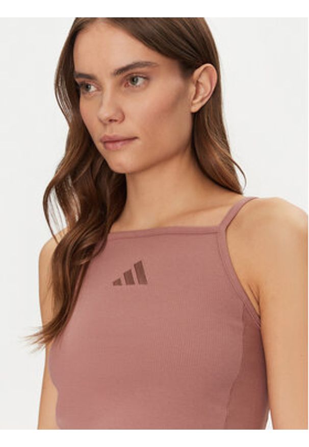 Adidas - adidas Top ALL SZN Rib JJ1222 Różowy Slim Fit. Kolor: różowy. Materiał: bawełna