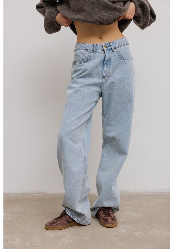 Marsala - Spodnie o prostym kroju w kolorze LIGHT BLUE - REFLECT-L. Okazja: na co dzień. Materiał: jeans, tkanina, denim. Wzór: haft, aplikacja. Styl: casual, klasyczny, elegancki