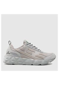 EA7 Emporio Armani - EA7 Szare sneakersy męskie z dużym logo. Kolor: szary. Materiał: zamsz, materiał. Szerokość cholewki: normalna. Wzór: aplikacja #6
