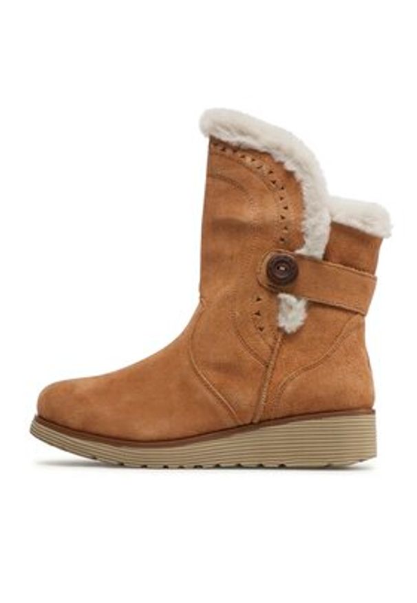 skechers - Skechers Botki Cozy Peak 49811/TAN Brązowy. Kolor: brązowy. Materiał: zamsz, skóra