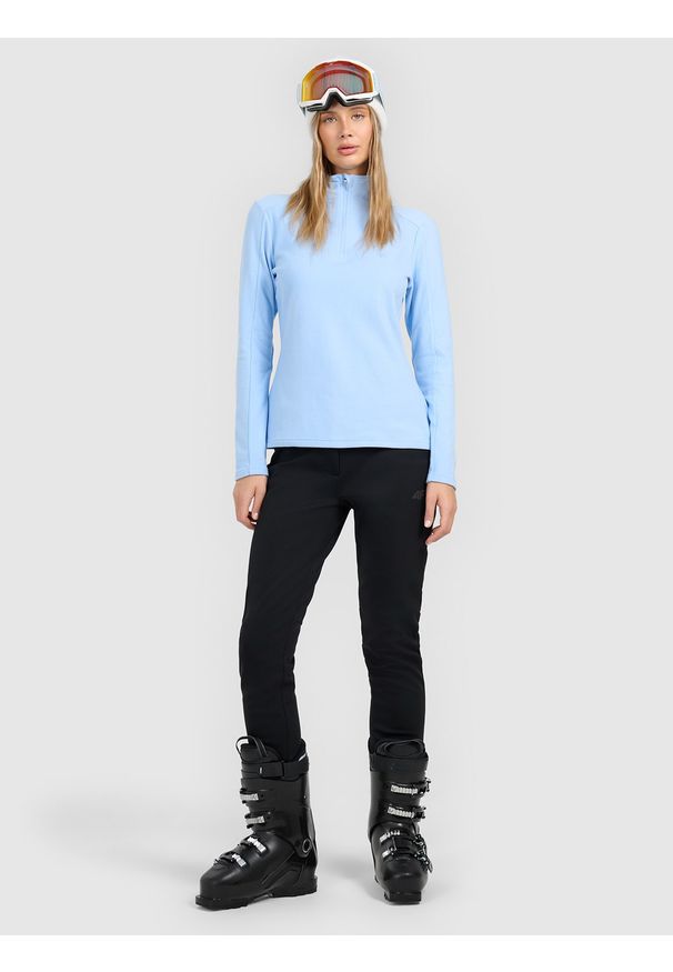 4f - 4F Bielizna termiczna polarowa (góra) damska - niebieska XS. Typ kołnierza: kołnierzyk stójkowy. Kolor: niebieski. Materiał: polar. Sezon: zima. Sport: turystyka piesza