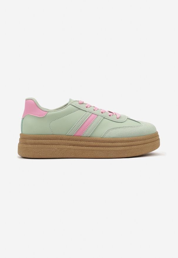 Renee - Jasnozielone Sneakersy Kultowe Tenisówki na Grubej Podeszwie Gonelis. Okazja: na co dzień. Kolor: zielony. Materiał: jeans