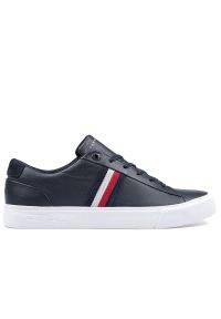 TOMMY HILFIGER - Tommy Hilfiger Signature Tape Leather Trainers > FM0FM03397-DW5. Materiał: kauczuk, skóra, bawełna. Szerokość cholewki: normalna. Wzór: aplikacja