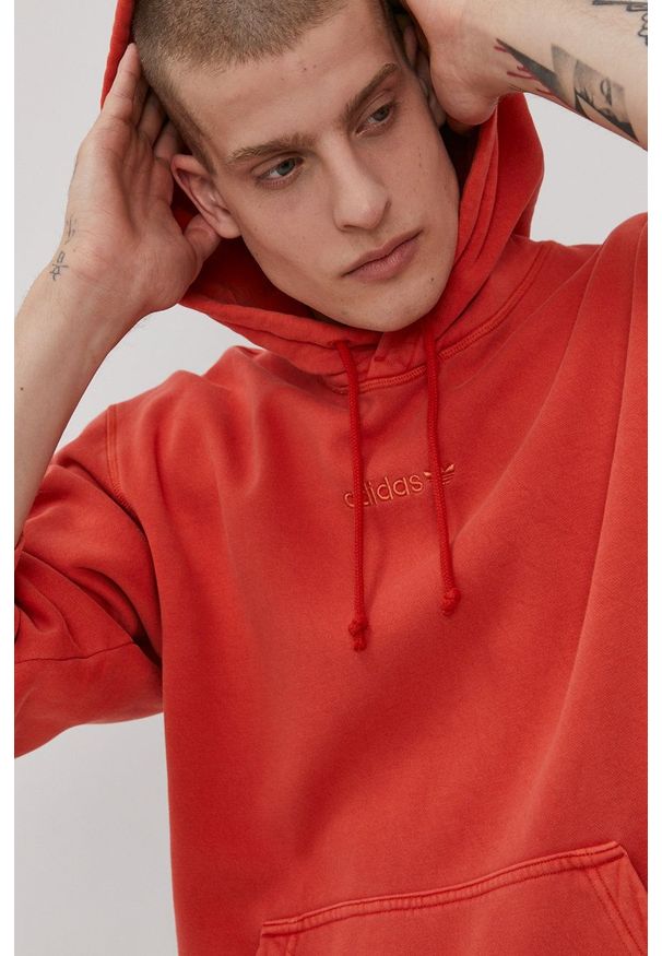 adidas Originals Bluza kolor pomarańczowy z kapturem gładka. Okazja: na co dzień. Typ kołnierza: kaptur. Kolor: pomarańczowy. Materiał: dzianina. Wzór: gładki. Styl: casual