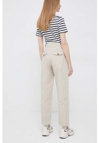 TOMMY HILFIGER - Tommy Hilfiger spodnie bawełniane kolor beżowy proste high waist. Stan: podwyższony. Kolor: beżowy. Materiał: bawełna #2