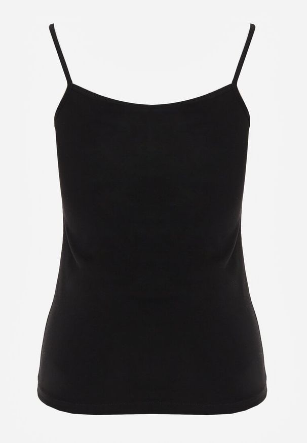 Renee - Czarny Bieliźniany Top na Ramiączkach z Bawełny Zdobiony Koronką Bernelle. Kolor: czarny. Materiał: bawełna, koronka. Długość rękawa: na ramiączkach. Wzór: aplikacja, koronka