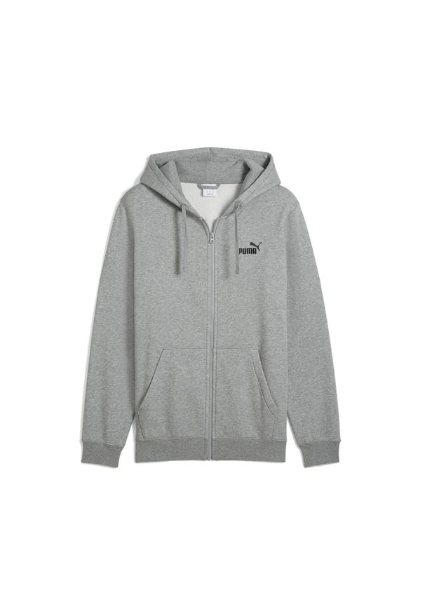 Puma - Męska rozpinana bluza z kapturem Essentials z logo No. 1 PUMA. Typ kołnierza: kaptur. Kolor: szary. Wzór: haft. Sport: bieganie