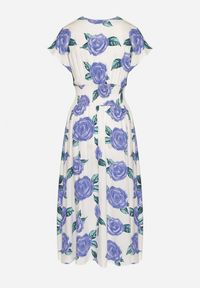 Born2be - Niebiesko-Biała Kopertowa Sukienka z Bawełną w Kwiaty Tdivana. Okazja: na spacer. Typ kołnierza: dekolt w kształcie V. Kolor: niebieski. Materiał: bawełna. Wzór: kwiaty. Sezon: wiosna, lato. Typ sukienki: kopertowe. Styl: elegancki #2