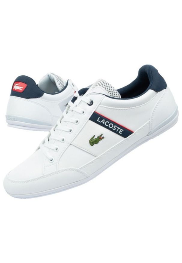 Buty Lacoste Chaymon 0120 M 067407 białe. Okazja: na co dzień. Zapięcie: sznurówki. Kolor: biały. Materiał: skóra, syntetyk, guma, materiał