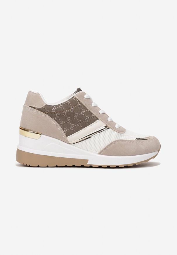 Renee - Ciemnobeżowe Sneakersy Anatachus. Okazja: na co dzień. Wysokość cholewki: przed kostkę. Kolor: beżowy. Materiał: materiał. Szerokość cholewki: normalna. Wzór: aplikacja. Obcas: na koturnie
