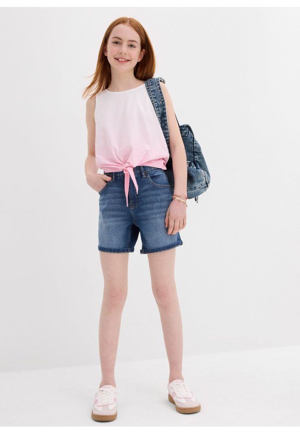 bonprix - Bermudy dżinsowe mid waist. Kolor: niebieski. Sezon: lato