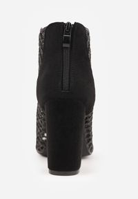 Born2be - Czarne Botki Vices na Obcasie z Siateczkową Cholewką Karhiris. Okazja: na co dzień. Kolor: czarny. Materiał: jeans. Sezon: wiosna, lato. Obcas: na obcasie. Styl: casual, elegancki. Wysokość obcasa: średni #4