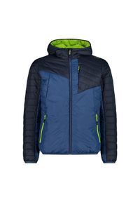 Kurtka z kapturem CMP. Typ kołnierza: kaptur. Kolor: niebieski, wielokolorowy, zielony. Materiał: puch. Sport: turystyka piesza #1