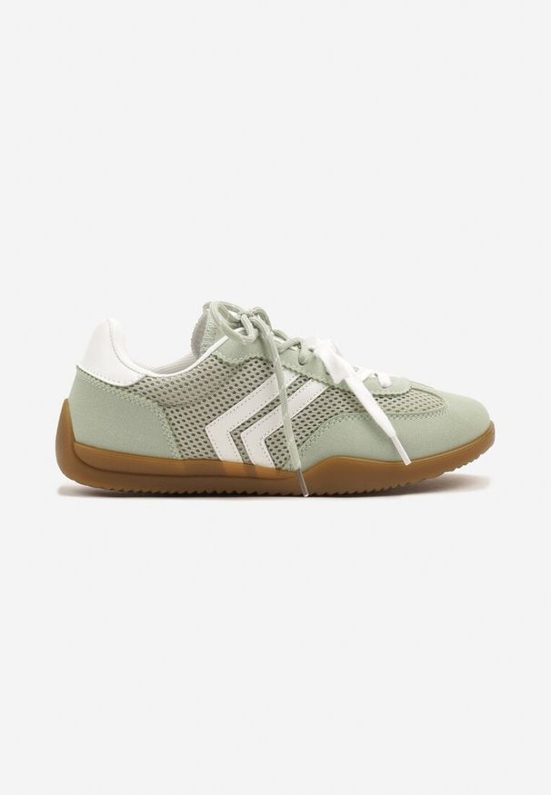 Born2be - Jasnozielone Sneakersy Tenisówki z Geometrycznym Motywem Telanilia. Okazja: na co dzień. Zapięcie: sznurówki. Kolor: zielony. Materiał: jeans. Wzór: geometria