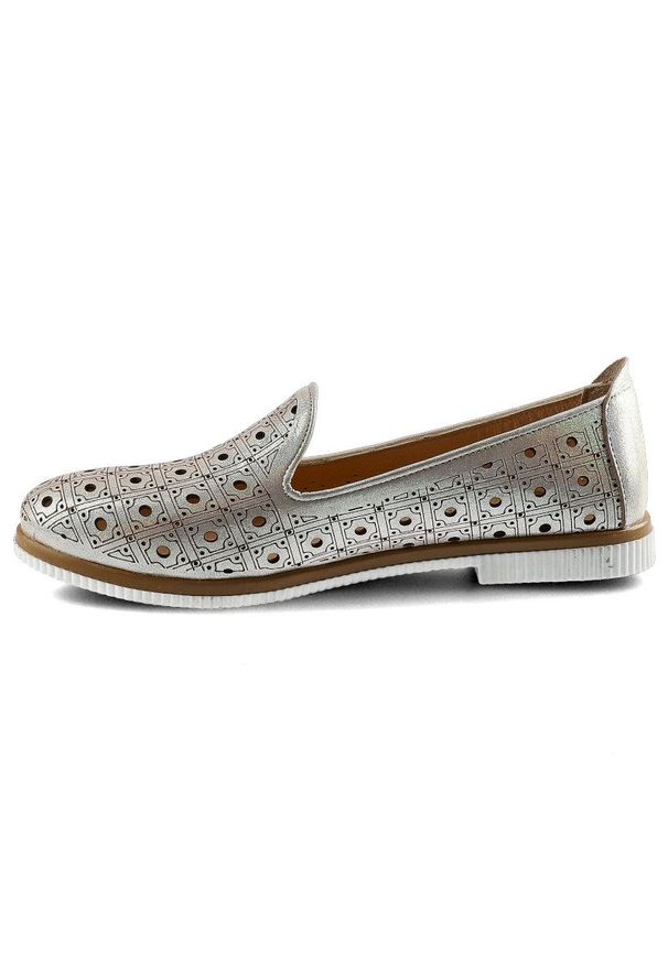 Złote Półbuty Artiker Damskie Skórzane Modne Buty. Kolor: złoty. Materiał: skóra. Szerokość cholewki: normalna. Obcas: na obcasie. Styl: elegancki, wakacyjny. Wysokość obcasa: niski