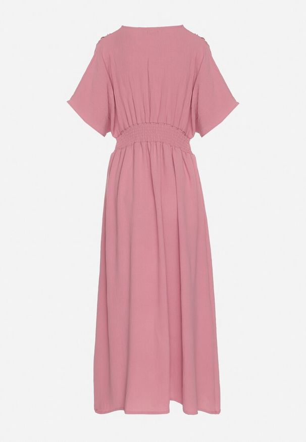 Born2be - Ciemnoróżowa Sukienka z Bawełną i Górą w Stylu Nietoperza Filenia. Okazja: na co dzień. Kolor: różowy. Materiał: bawełna. Styl: casual