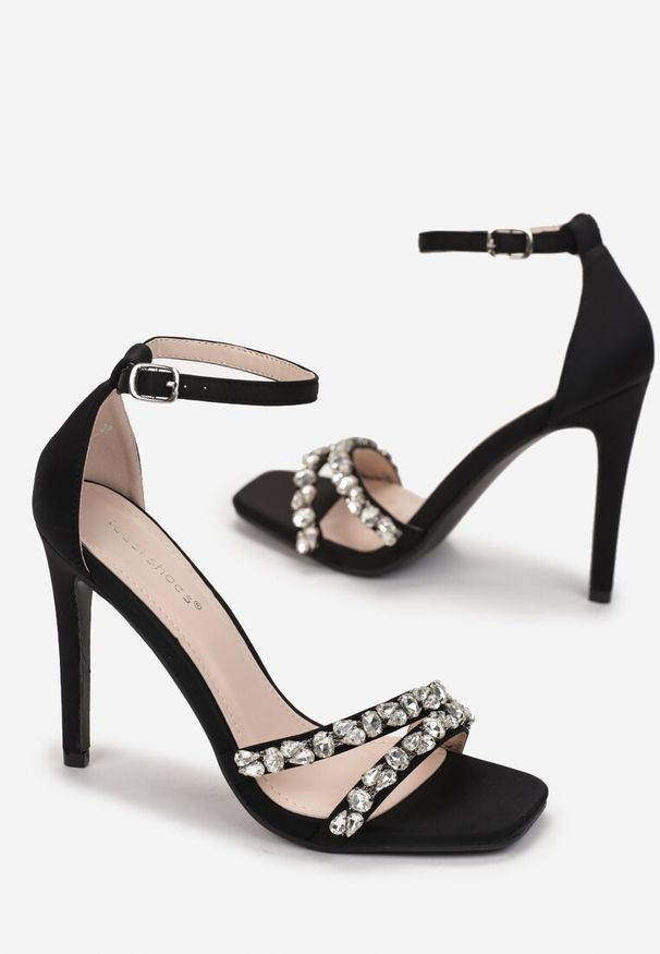 Renee - Czarne Sandały Dobsy. Zapięcie: sprzączka. Kolor: czarny. Materiał: skóra ekologiczna, materiał. Wzór: jednolity. Styl: elegancki, wizytowy