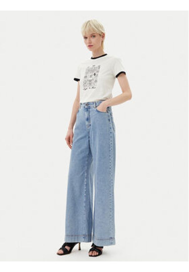 Karl Lagerfeld - KARL LAGERFELD T-Shirt A2W17087 Écru Regular Fit. Typ kołnierza: dekolt w karo. Materiał: bawełna