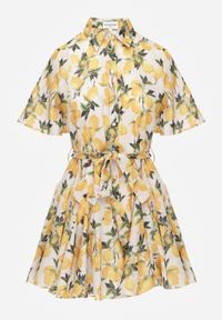 Renee - Beżowa Rozkloszowana Sukienka Koszulowa z Wiązanym Paskiem i Krótkim Rękawem Lavialane. Okazja: na co dzień. Kolor: beżowy. Długość rękawa: krótki rękaw. Typ sukienki: koszulowe. Styl: casual, elegancki #3