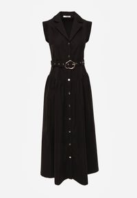 Born2be - Czarna Koszulowa Sukienka Bez Rękawów Ozdobiona Paskiem z Klamrą Phalixia. Okazja: na co dzień. Kolor: czarny. Długość rękawa: bez rękawów. Wzór: aplikacja. Typ sukienki: koszulowe. Styl: casual, elegancki #7