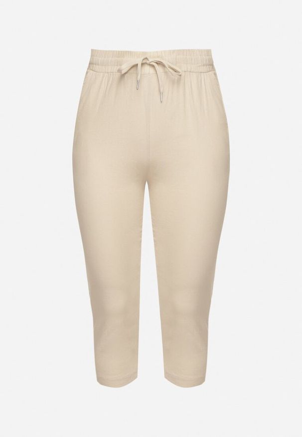 Born2be - Beżowe Spodnie z Bawełny ze Sznurkami Izeleina. Okazja: na co dzień. Kolekcja: plus size. Kolor: beżowy. Materiał: bawełna. Styl: casual