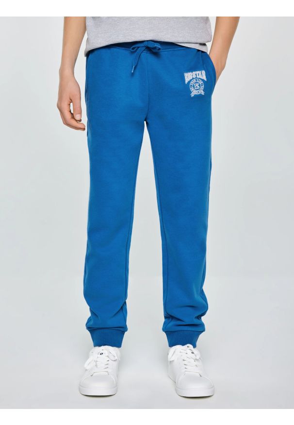 Big-Star - Spodnie chłopięce dresowe niebieskie Lamenp 402. Okazja: na co dzień, na uczelnię. Kolor: niebieski. Materiał: dresówka. Wzór: haft. Styl: sportowy, casual, młodzieżowy