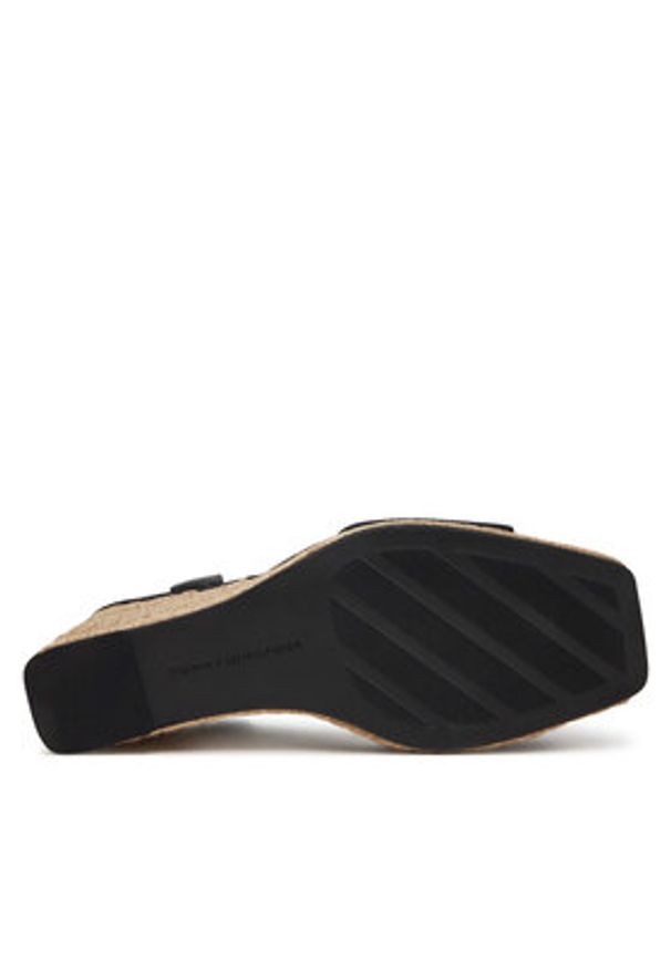 TOMMY HILFIGER - Tommy Hilfiger Espadryle Leather & Suede High Wedge Espad FW0FW08803 Czarny. Kolor: czarny. Materiał: skóra