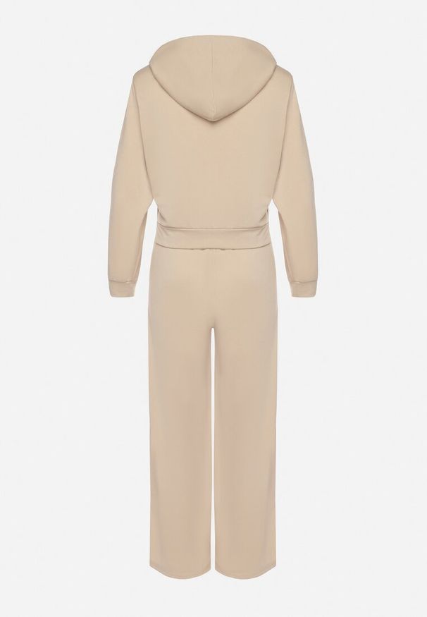 Born2be - Ciemnobeżowy Komplet Dresowy Bluza z Kapturem Rozpinana i Szerokie Spodnie Avesmira. Kolor: beżowy. Materiał: dresówka