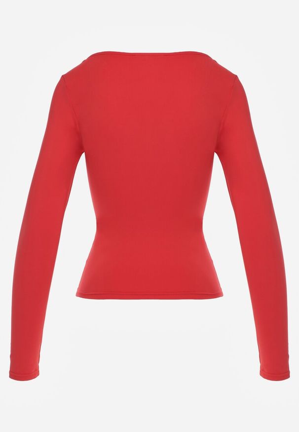 Renee - Czerwona Bluzka z Elastycznego Materiału o Kwadratowym Dekolcie z Wiskozą Nemosa. Typ kołnierza: dekolt kwadratowy. Kolor: czerwony. Materiał: materiał, wiskoza. Długość rękawa: długi rękaw. Długość: długie