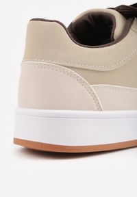 Renee - Beżowe Sneakersy Basic z Paskami na Boku Adila. Okazja: na co dzień. Zapięcie: pasek. Kolor: beżowy. Materiał: jeans. Wzór: paski. Obcas: na płaskiej podeszwie #6