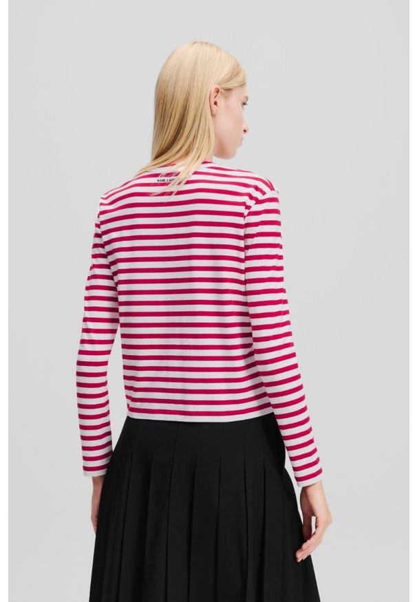 Karl Lagerfeld - KARL LAGERFELD Czerwono-biały damski lonsgleeve Ikon Print Stripe, Rozmiar XS. Kolor: czerwony. Materiał: materiał. Wzór: nadruk. Styl: elegancki