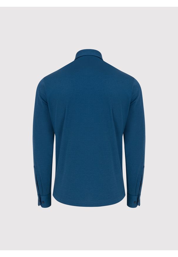 Pako Lorente - PAKO LORENTE - Granatowa dzianinowa koszula męska. Typ kołnierza: kołnierzyk włoski. Kolor: niebieski. Materiał: dzianina. Długość rękawa: długi rękaw. Długość: długie. Wzór: melanż