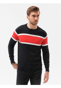 Ombre Clothing - Sweter męski E190 - czarny - XXL. Kolor: czarny. Materiał: jeans, bawełna. Styl: klasyczny