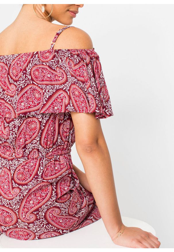 Kombinezon z nadrukiem bonprix czerwony paisley. Kolor: czerwony. Wzór: nadruk, paisley