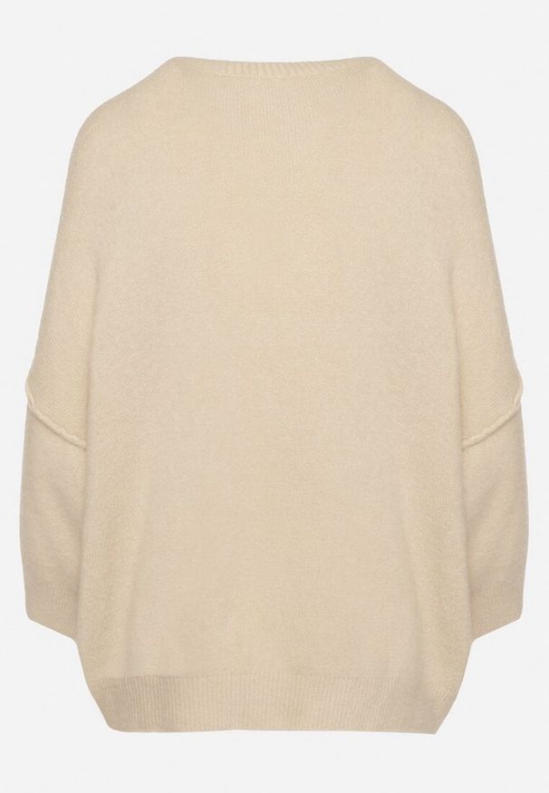 Born2be - Beżowy Sweter z Rękawami 7/8 z Domieszką Wełny Irilliane. Kolor: beżowy. Materiał: wełna. Styl: elegancki