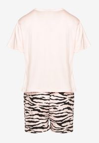 Renee - Beżowy Komplet Piżamowy z Bawełny T-shirt i Szorty z Motywem Zebry Milaria. Kolor: beżowy. Materiał: bawełna. Wzór: motyw zwierzęcy