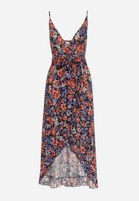 Born2be - Granatowo-Czerwona Bawełniana Sukienka Kopertowa na Cienkich Ramiączkach w Kwiatowy Wzór Rissamira. Okazja: na co dzień, na randkę, na spacer. Kolor: niebieski. Materiał: bawełna. Długość rękawa: na ramiączkach. Wzór: kwiaty. Sezon: lato. Typ sukienki: kopertowe. Styl: casual, elegancki #5