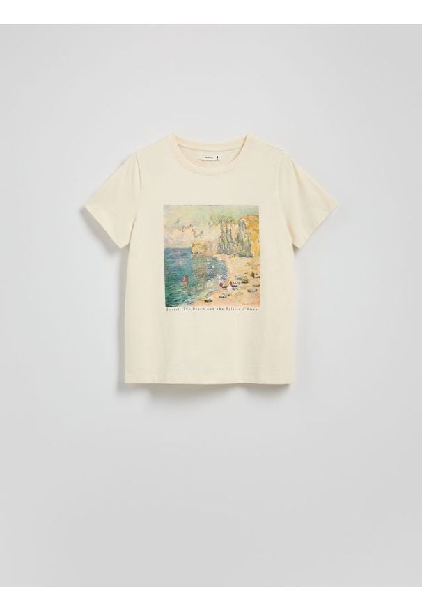 Reserved - T-shirt z nadrukiem - kremowy. Kolor: kremowy. Materiał: bawełna. Wzór: nadruk