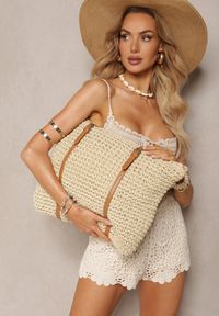 Renee - Jasnobeżowa Torebka z Plecionki w Stylu Boho z Ozdobnymi Rączkami Iltanin. Kolor: beżowy. Sezon: lato. Styl: boho #3