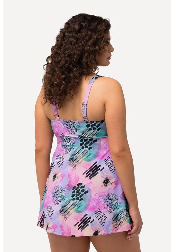 ULLA POPKEN - Damska Sukienka Kąpielowa wycięcie w kształcie łezki miękkie miseczki. Kolekcja: plus size. Kolor: różowy. Materiał: elastan, poliamid, materiał