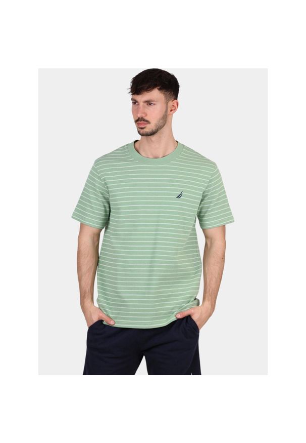 T-shirt męski Nautica Gianni. Kolor: zielony. Wzór: paski