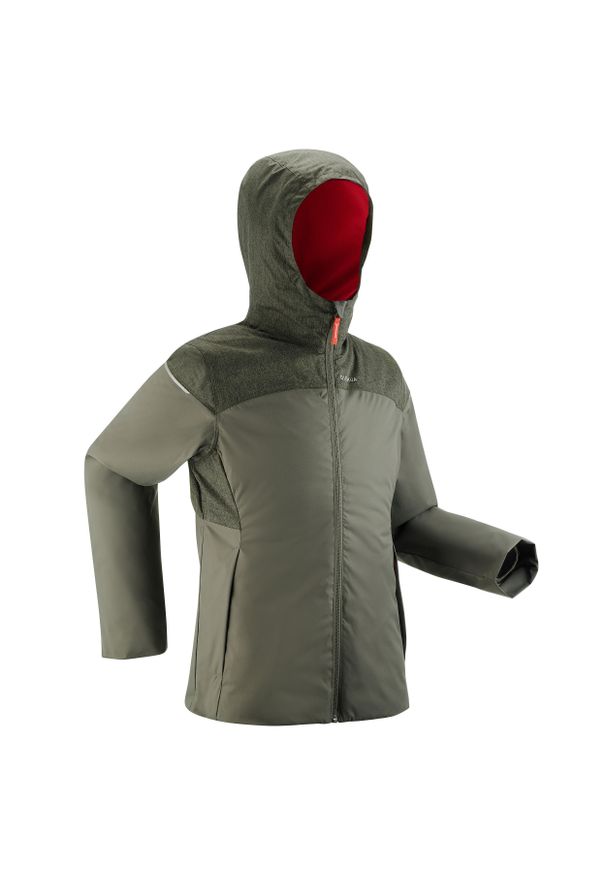 quechua - Kurtka turystyczna dla dzieci Quechua SH100 X-Warm 0°C wodoodporna. Typ kołnierza: kołnierzyk stójkowy. Kolor: brązowy, wielokolorowy, zielony. Materiał: poliester, polar. Sezon: zima