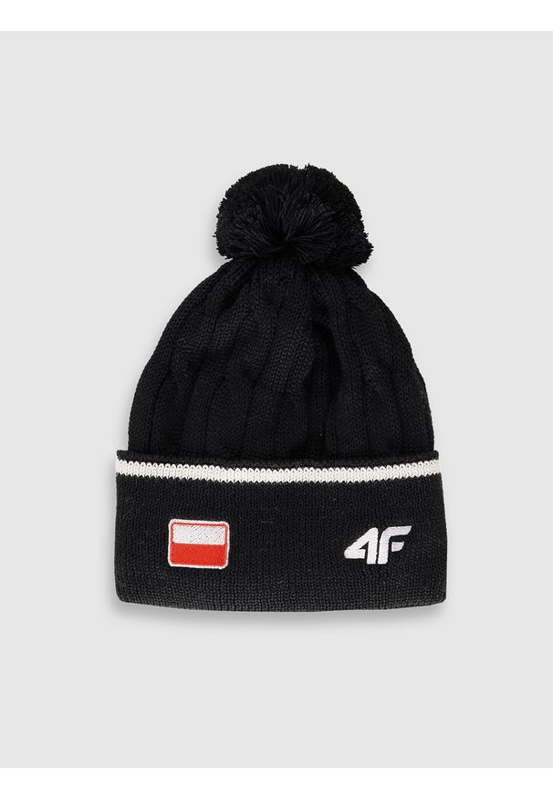 4f - 4F Czapka zimowa z wełną merino uniseks - czarna S. Kolor: czarny. Materiał: wełna. Wzór: haft. Sezon: zima. Styl: casual, klasyczny, sportowy