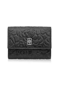 PAOLO PERUZZI - Portfel damski skórzany czarny w orientacji poziomej RFID Paolo Peruzzi AL-15-BL. Kolor: czarny. Materiał: skóra. Wzór: aplikacja, kwiaty #1