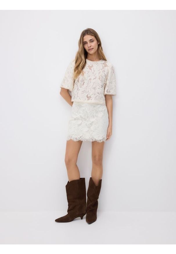 Reserved - LADIES` BLOUSE - jasnożółty. Kolor: żółty. Materiał: dzianina, bawełna