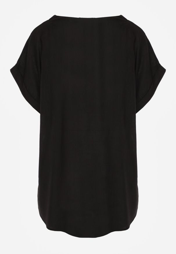 Born2be - Czarna Nietoperzowa Bluzka z Krótkim Rękawem z Lnem i Wiskozą Isirtila. Okazja: do pracy, na co dzień. Kolor: czarny. Materiał: wiskoza, len. Długość rękawa: krótki rękaw. Długość: krótkie. Sezon: lato. Styl: elegancki, klasyczny, casual