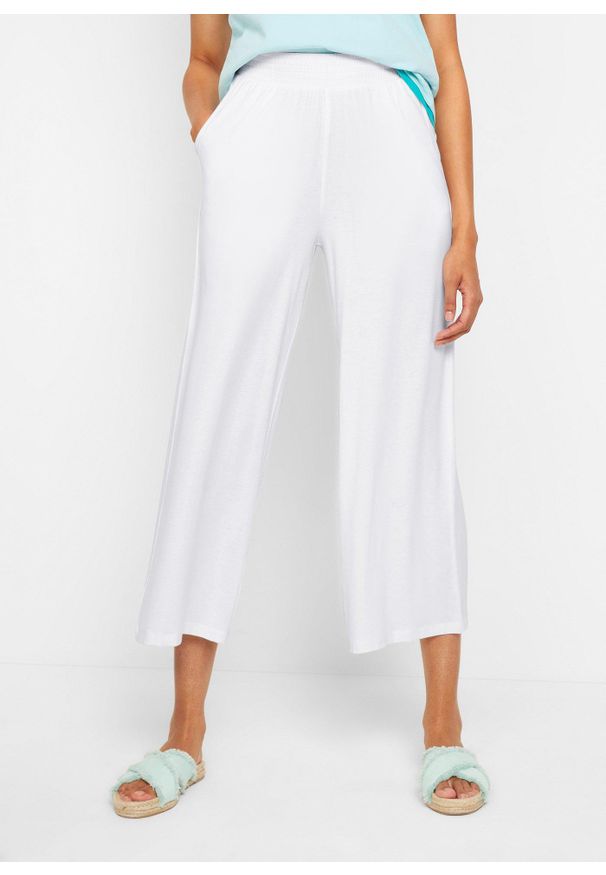 bonprix - Spodnie z dżerseju 7/8, z lejącej mieszanki wiskozy. Kolor: biały. Materiał: jersey, wiskoza