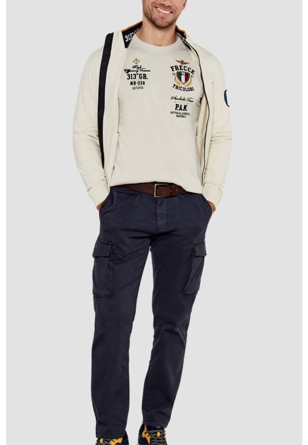 Aeronautica Militare - AERONAUTICA MILITARE Beżowy męski longsleeve, Rozmiar XXL. Kolor: beżowy. Długość rękawa: długi rękaw