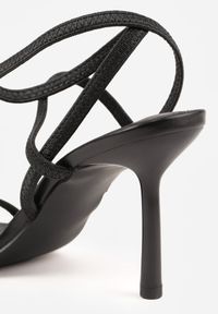 Born2be - Czarne Sandały na Szpilce z Elastycznymi Paskami i Kwadratowym Noskiem Sarorin. Okazja: na wesele, na co dzień, na ślub cywilny. Zapięcie: pasek. Kolor: czarny. Wzór: paski. Obcas: na szpilce. Styl: casual, elegancki. Wysokość obcasa: średni #3