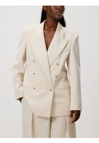 Reserved - Dwurzędowa marynarka oversize - beżowy. Kolor: beżowy. Materiał: wiskoza, tkanina #1